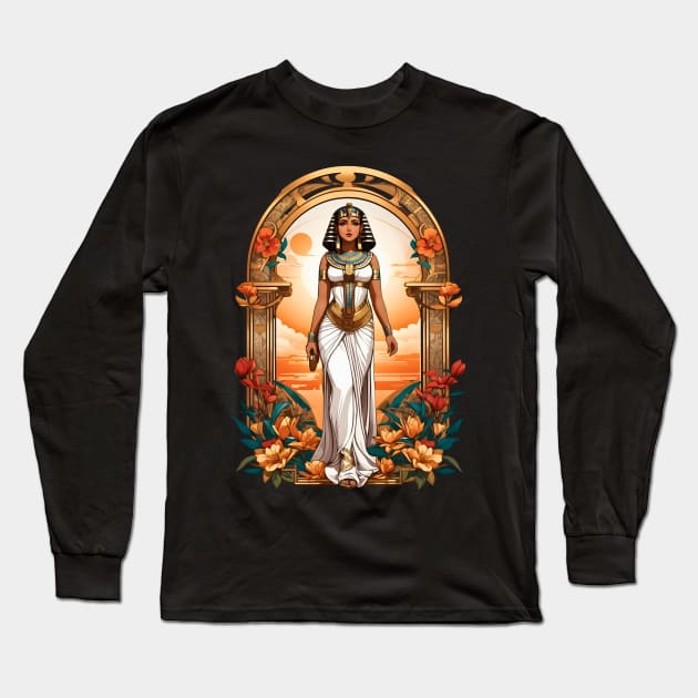Cleopatra Queen of Egypt retro vintage floral design Long Sleeve T-Shirt by Neon City Bazaar